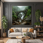 Tropics and Jungle Stone Bridge Waterfall Landscape Nature Misty