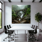 Tropics and Jungle Stone Bridge Waterfall Landscape Nature Misty