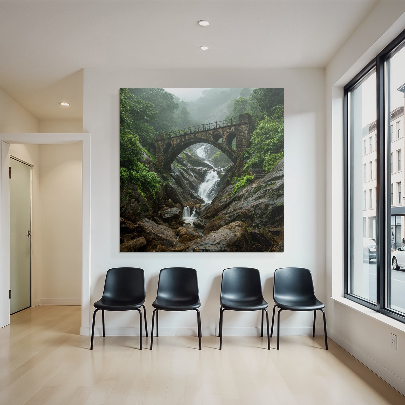 Tropics and Jungle Stone Bridge Waterfall Landscape Nature Misty