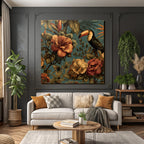 Tropics and Jungle Tropical Flowers and Toucan Vibrant Design Textile Pattern