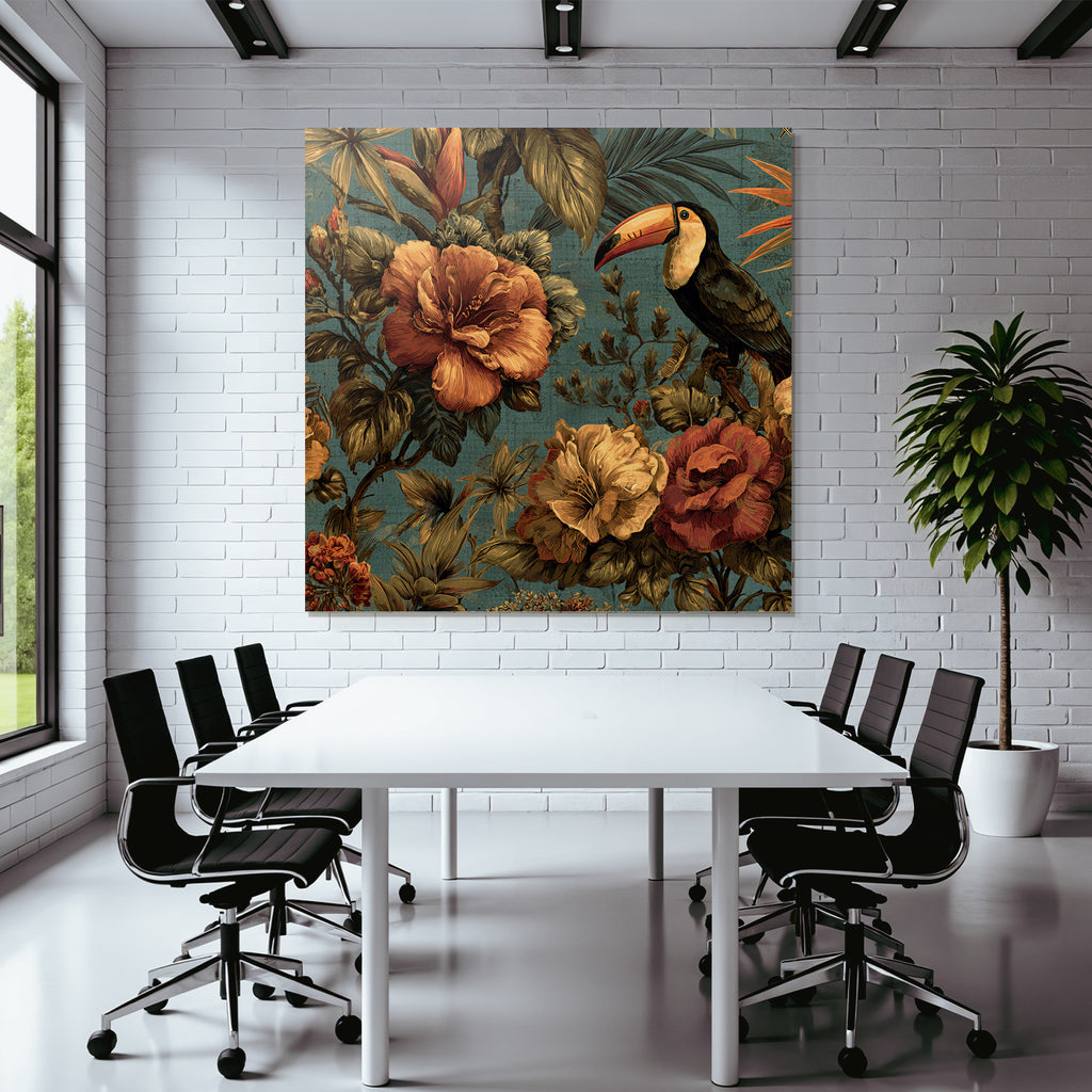 Tropics and Jungle Tropical Flowers and Toucan Vibrant Design Textile Pattern
