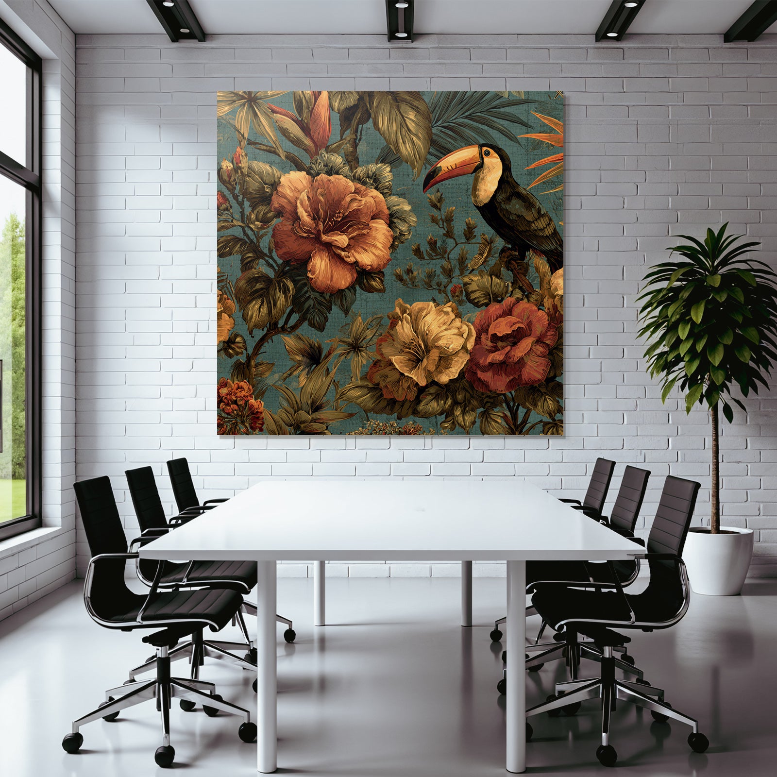 Tropics and Jungle Tropical Flowers and Toucan Vibrant Design Textile Pattern