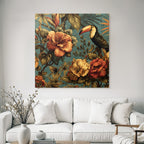 Tropics and Jungle Tropical Flowers and Toucan Vibrant Design Textile Pattern