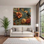 Tropics and Jungle Tropical Flowers and Toucan Vibrant Design Textile Pattern