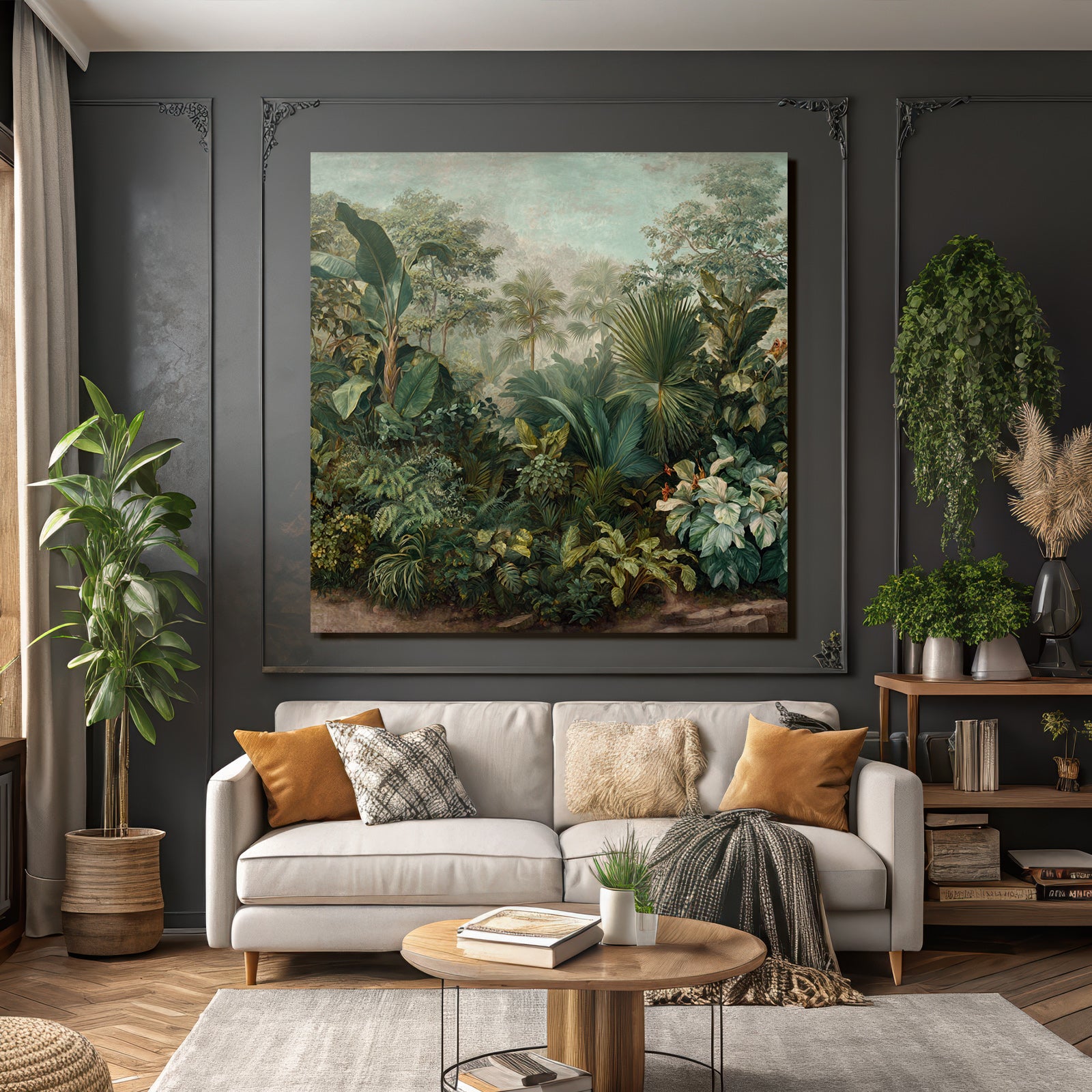 Tropics and jungle Tropical landscape with plants and palm trees