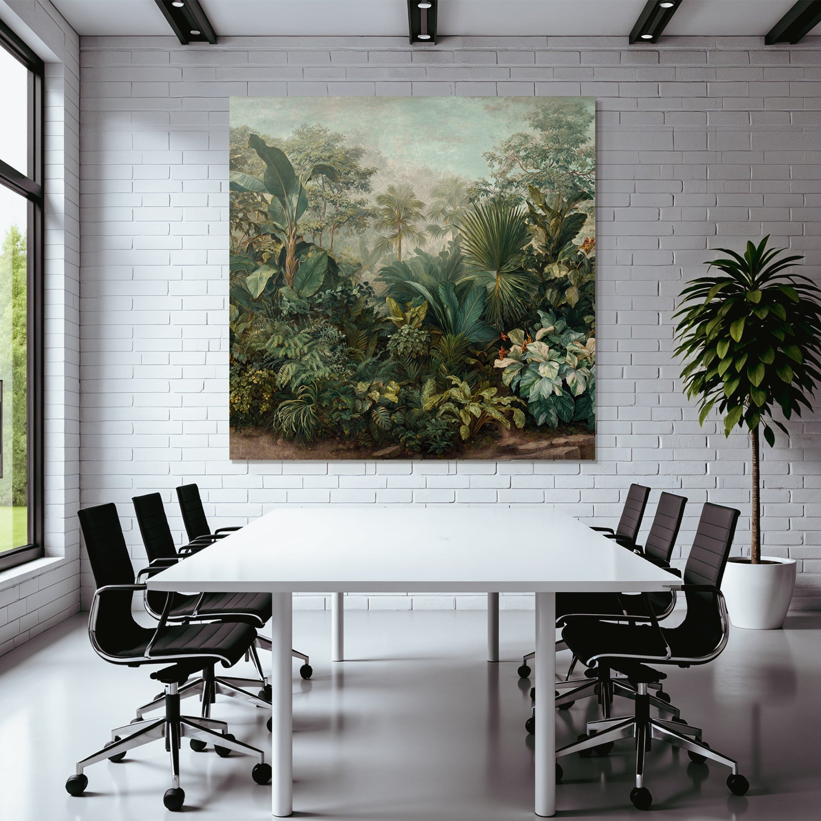 Tropics and jungle Tropical landscape with plants and palm trees