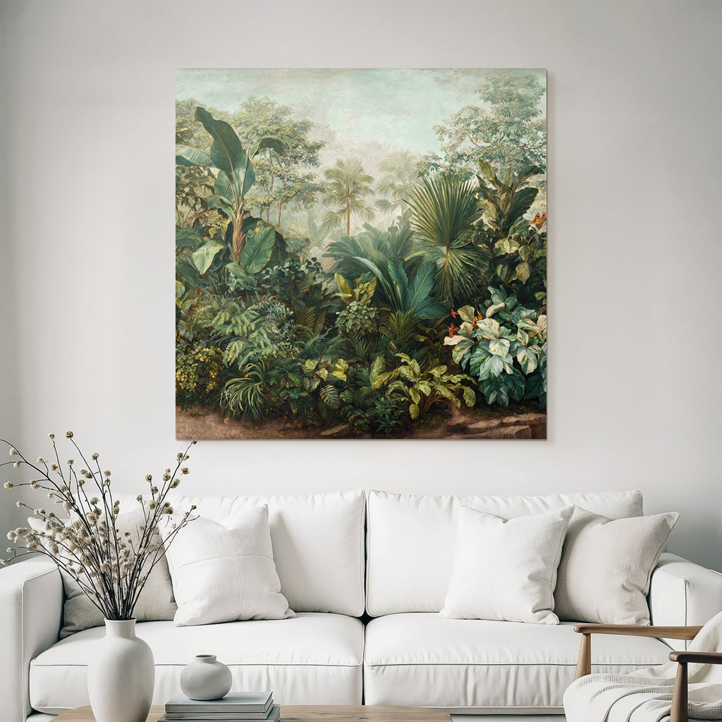 Tropics and jungle Tropical landscape with plants and palm trees