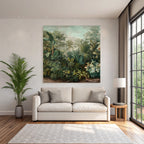 Tropics and jungle Tropical landscape with plants and palm trees