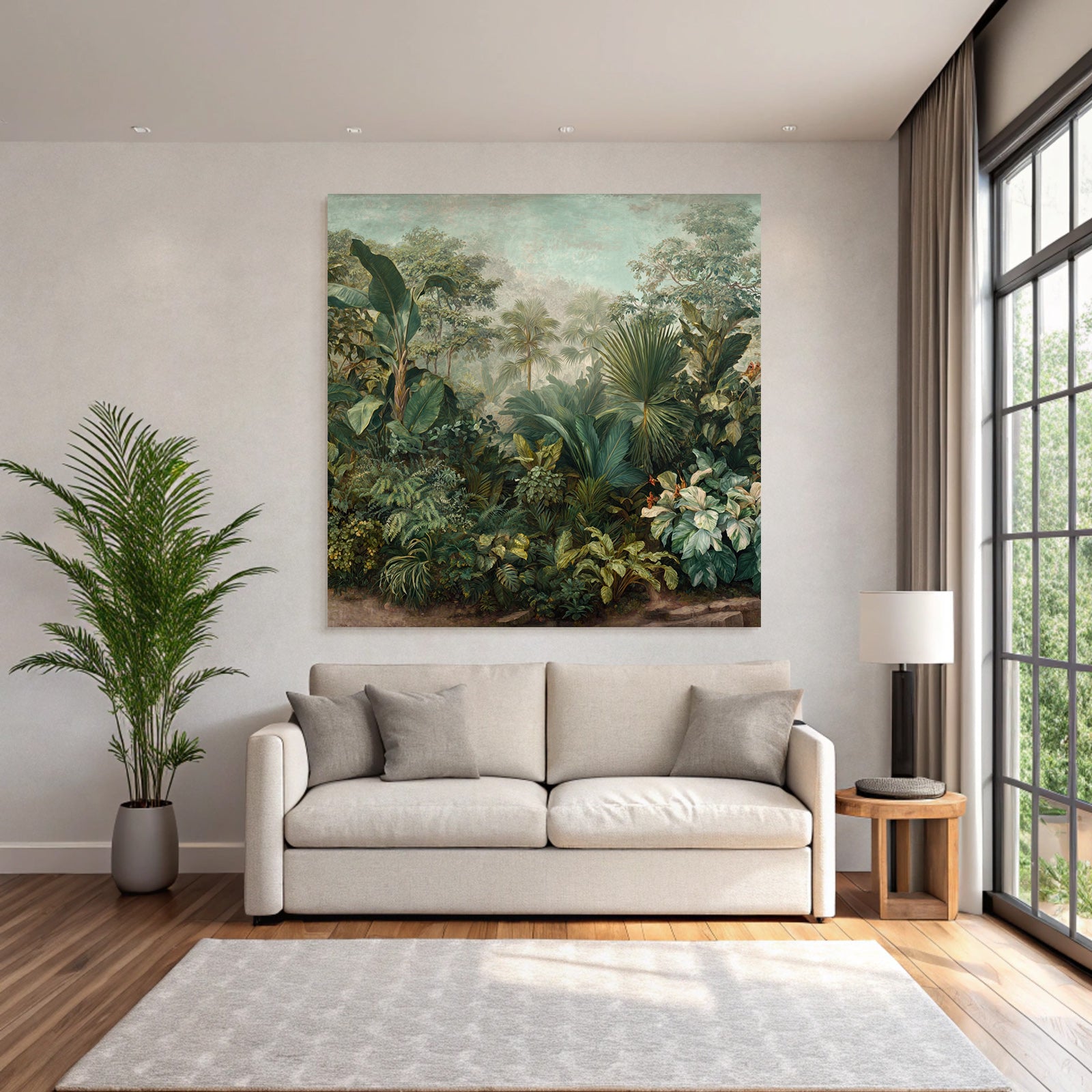Tropics and jungle Tropical landscape with plants and palm trees