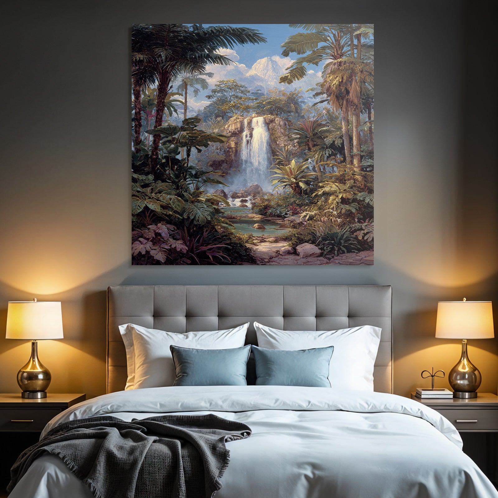 Tropics and jungle tropical landscape with waterfall and tranquility of nature