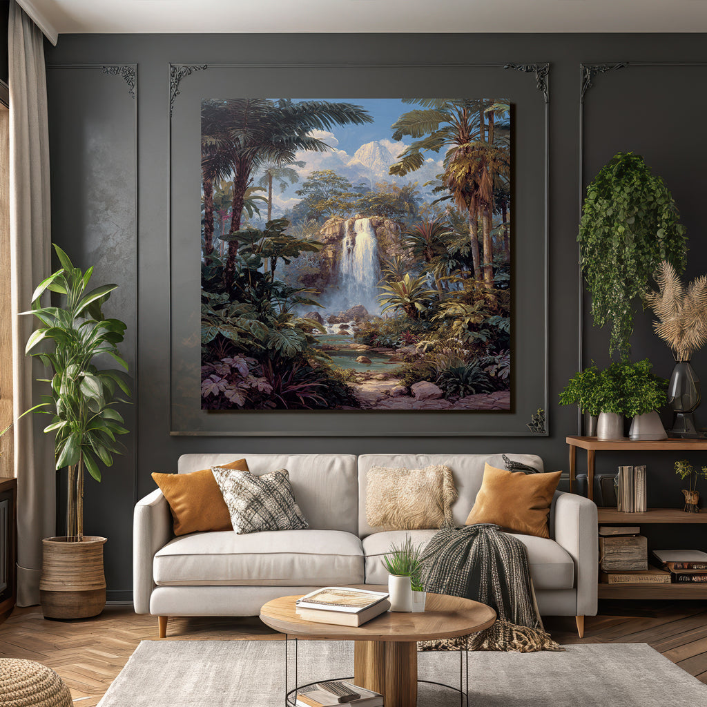 Tropics and jungle tropical landscape with waterfall and tranquility of nature