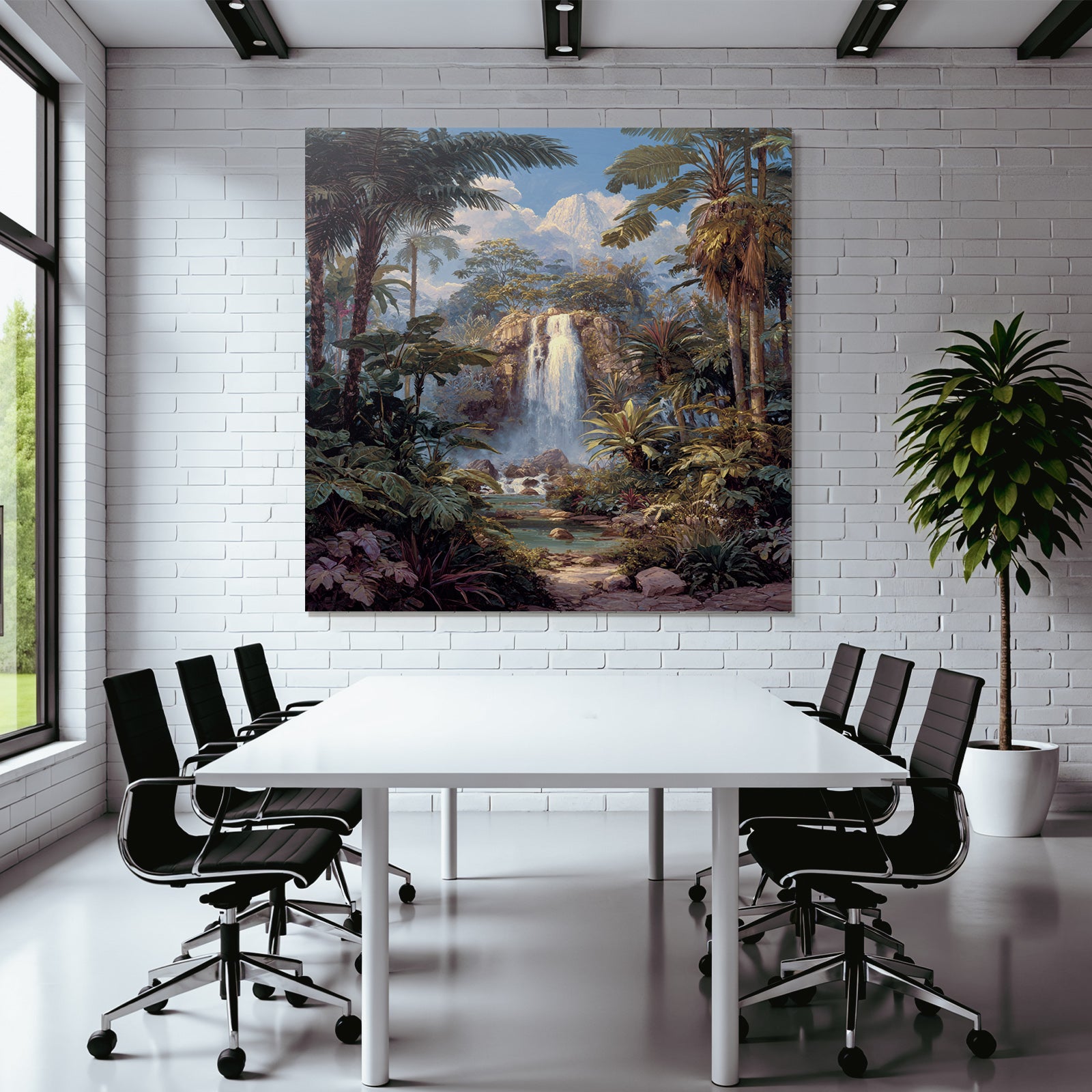 Tropics and jungle tropical landscape with waterfall and tranquility of nature
