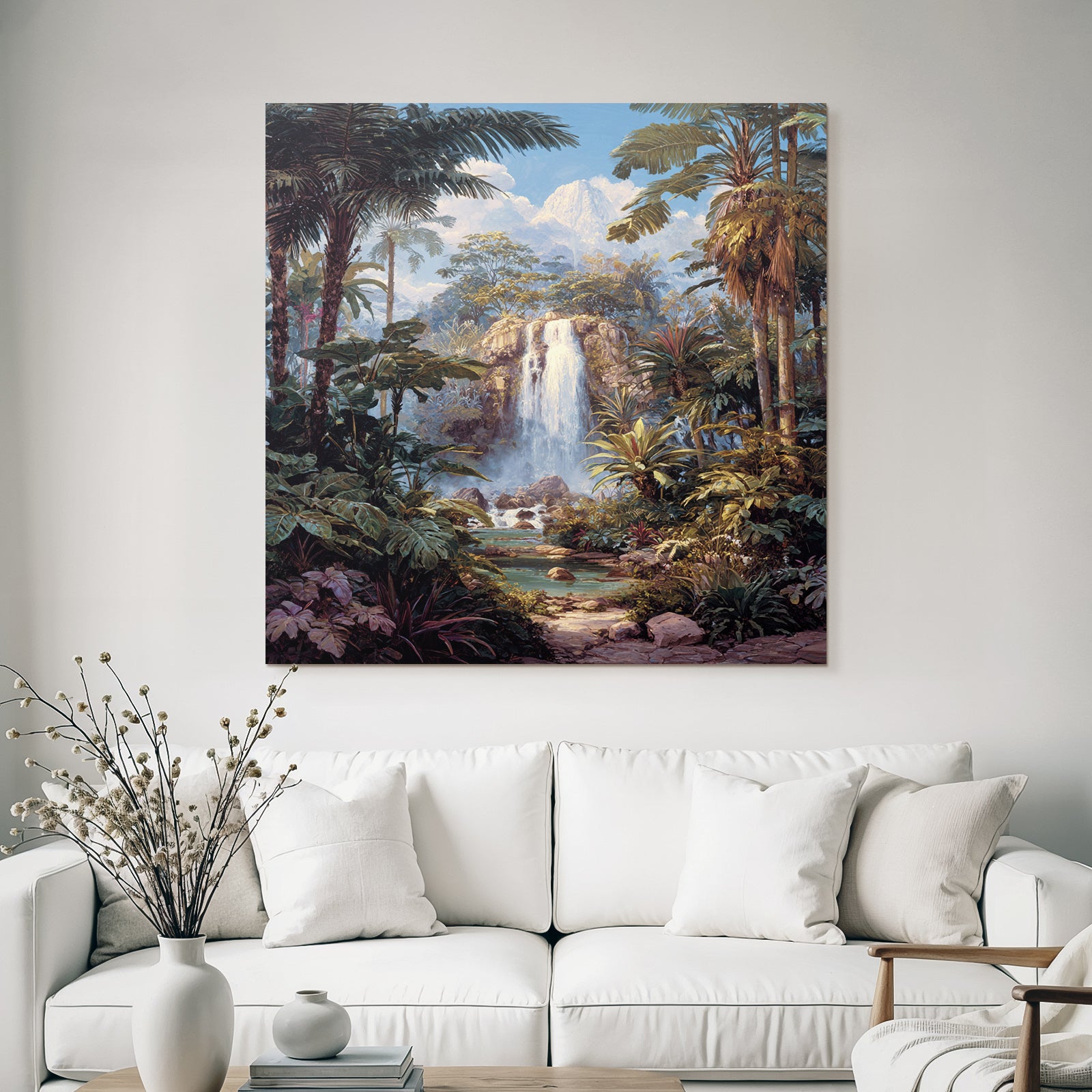 Tropics and jungle tropical landscape with waterfall and tranquility of nature