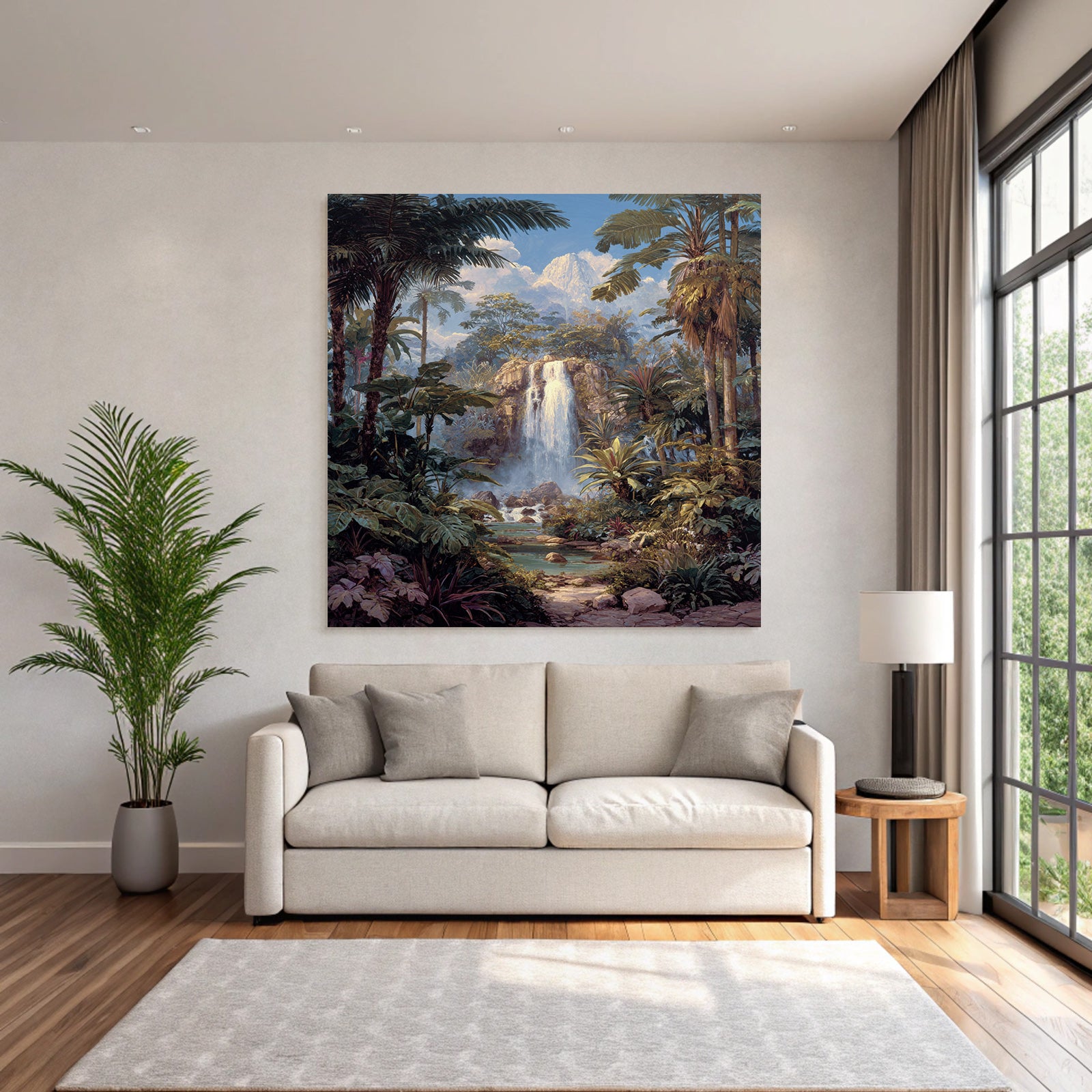 Tropics and jungle tropical landscape with waterfall and tranquility of nature