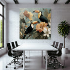 Tropics and Jungle Tropical Toucan with Flowers and Leaves Illustration