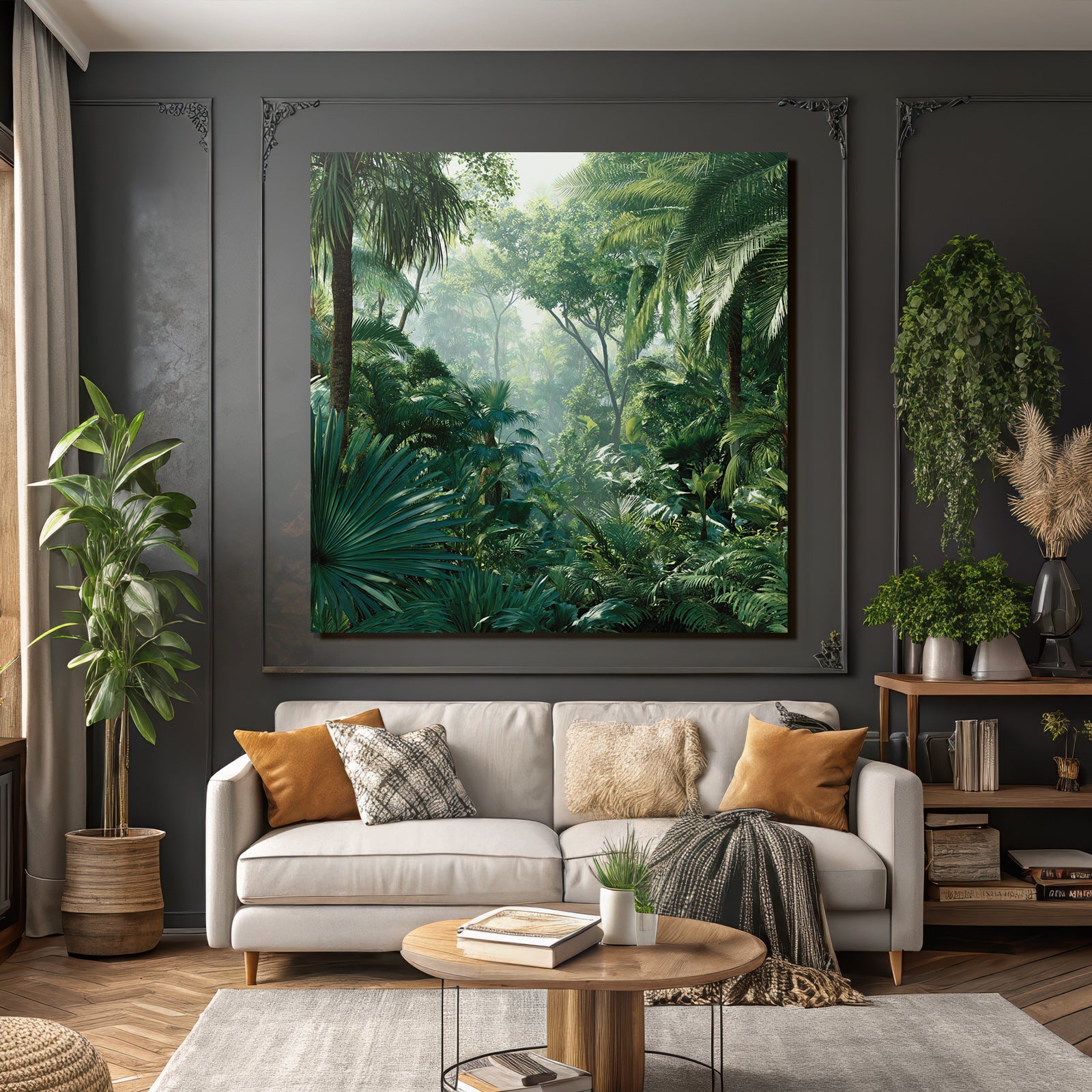 Tropics and Jungle Tropical jungle with dense vegetation and colorful ornaments