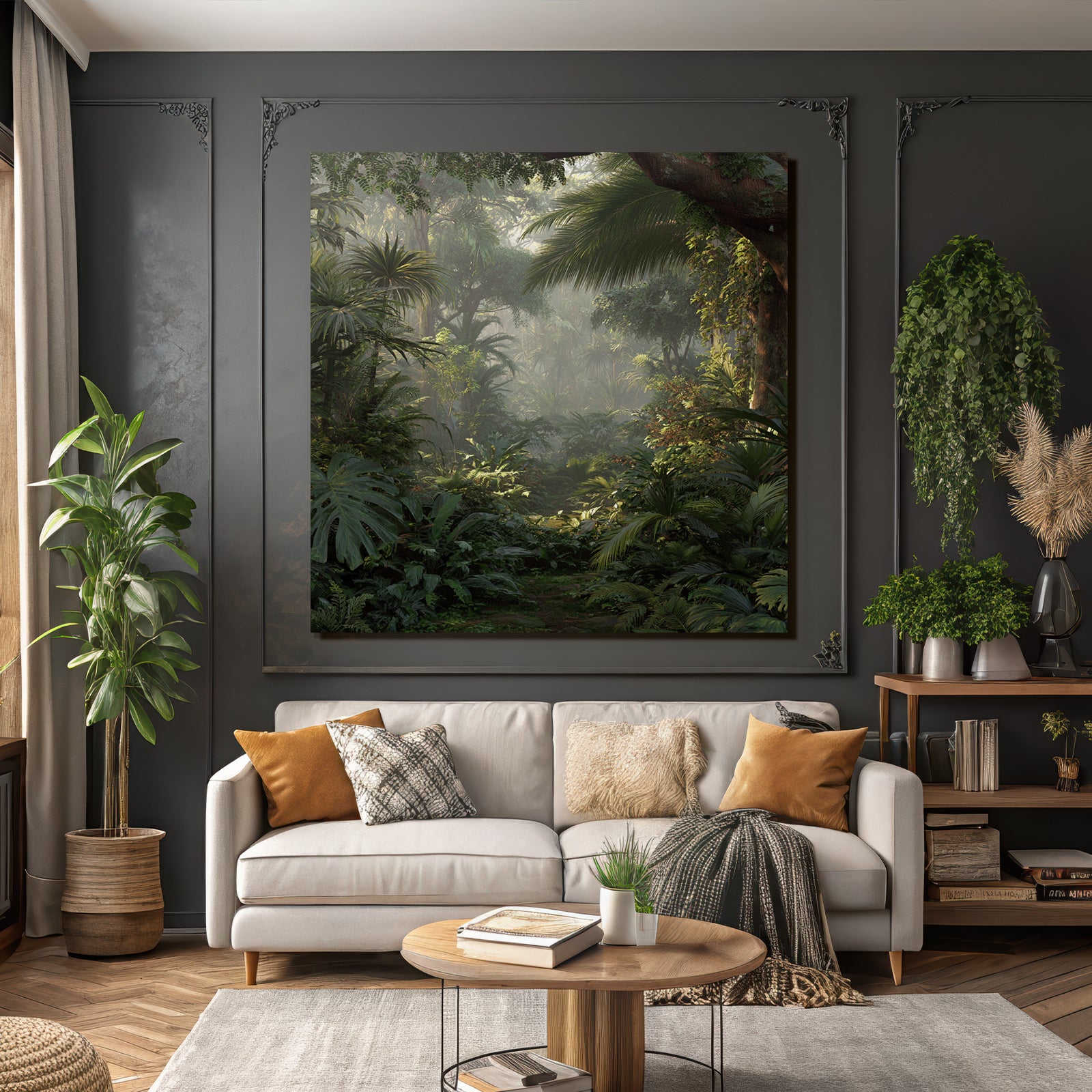Tropics and Jungle Tropical jungle with green vegetation Misty atmosphere