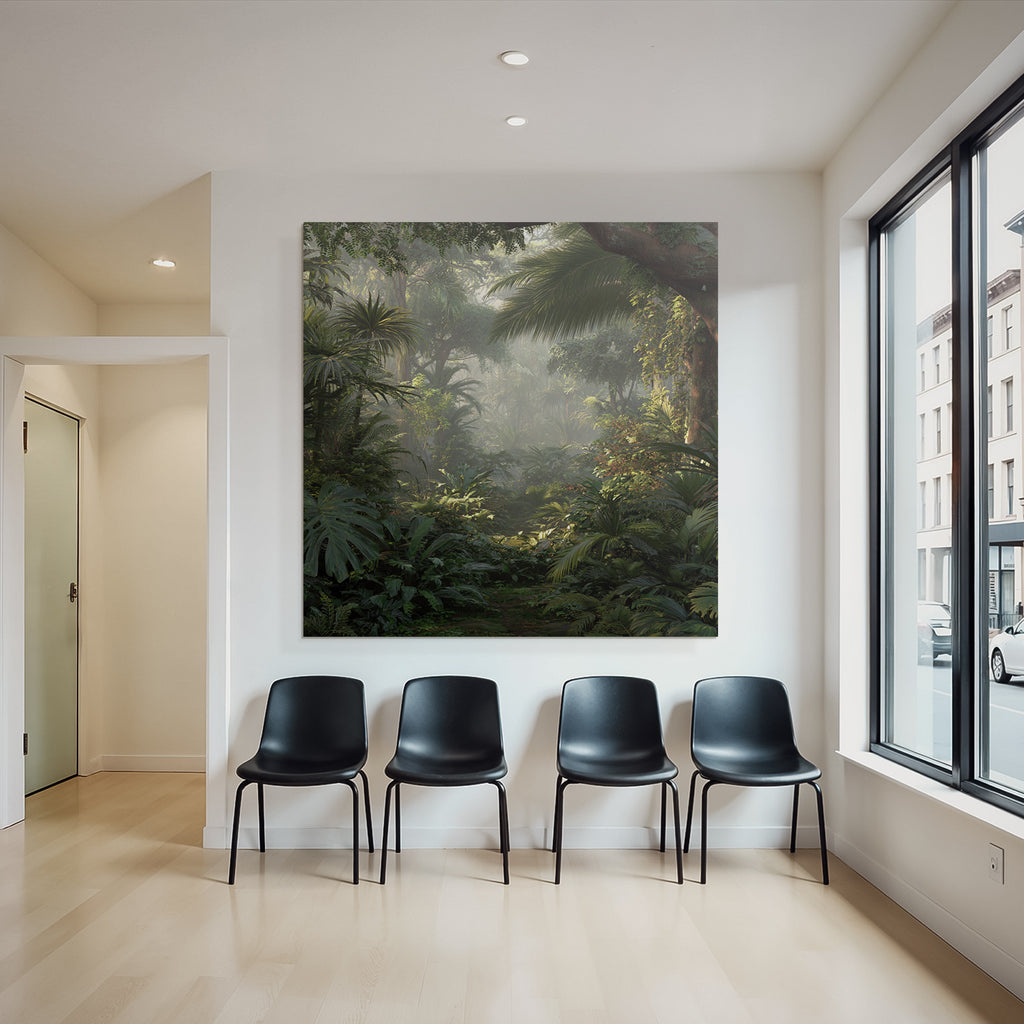 Tropics and Jungle Tropical jungle with green vegetation Misty atmosphere