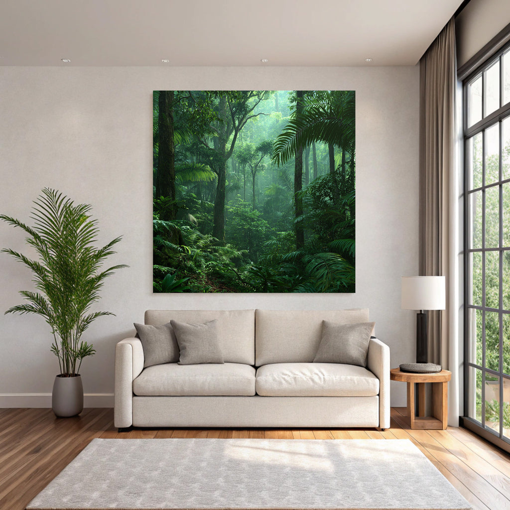 Tropics and Jungle Tropical Rainforest with Dense Vegetation and Misty Atmosphere