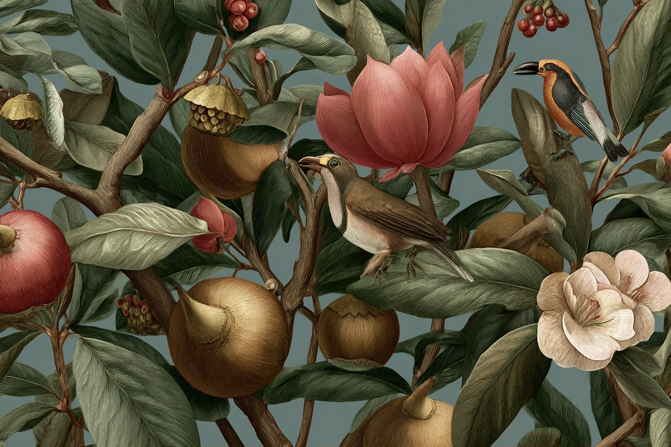 Tropen Und Dschungel Botanische Illustration Von Pflanzen Blumen Und Vogelarten | Tropen und Dschungel | Landschaften