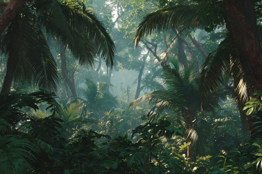 Tropen Und Dschungel Dichte Luxuriöse Tropische Jungle Mit Palmen Unter Mistigem Licht | Tropen und Dschungel | Landschaften