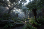 Tropen Und Dschungel Lush Ruhiger Wald Mit Mist Und Sonnenschein | Tropen und Dschungel | Landschaften