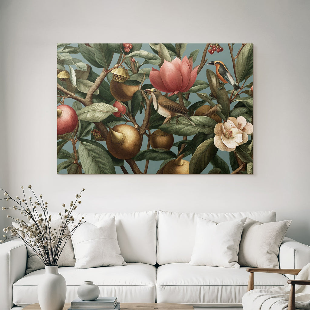 Tropen Und Dschungel Botanische Illustration Von Pflanzen Blumen Und Vogelarten