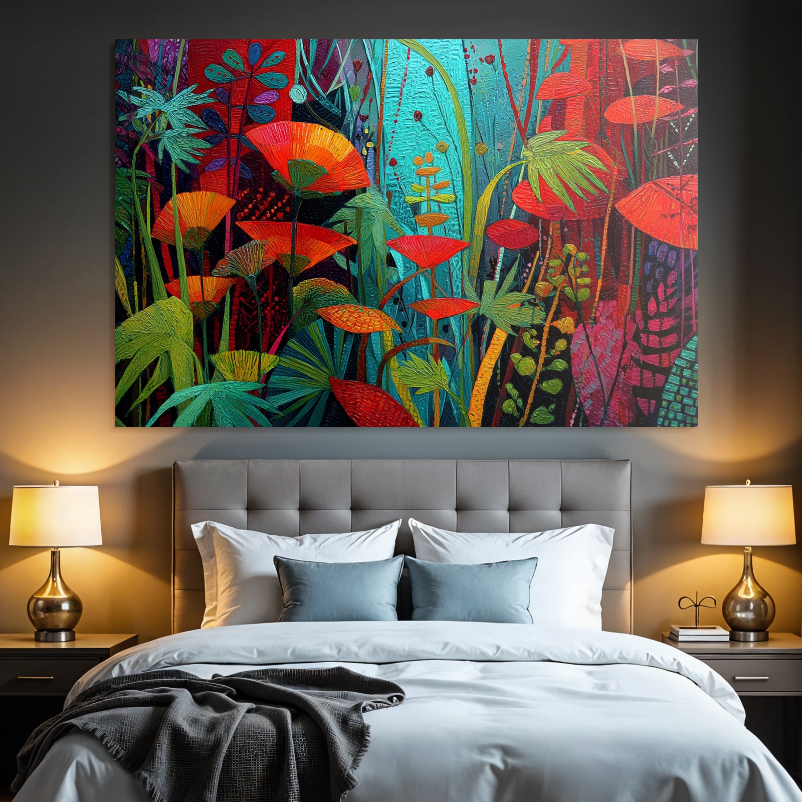 Tropen Und Dschungel Bunte Blumen Und Garten Szene Kunstwerk