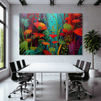 Tropics and jungle colorful flowers and garden scene artwork