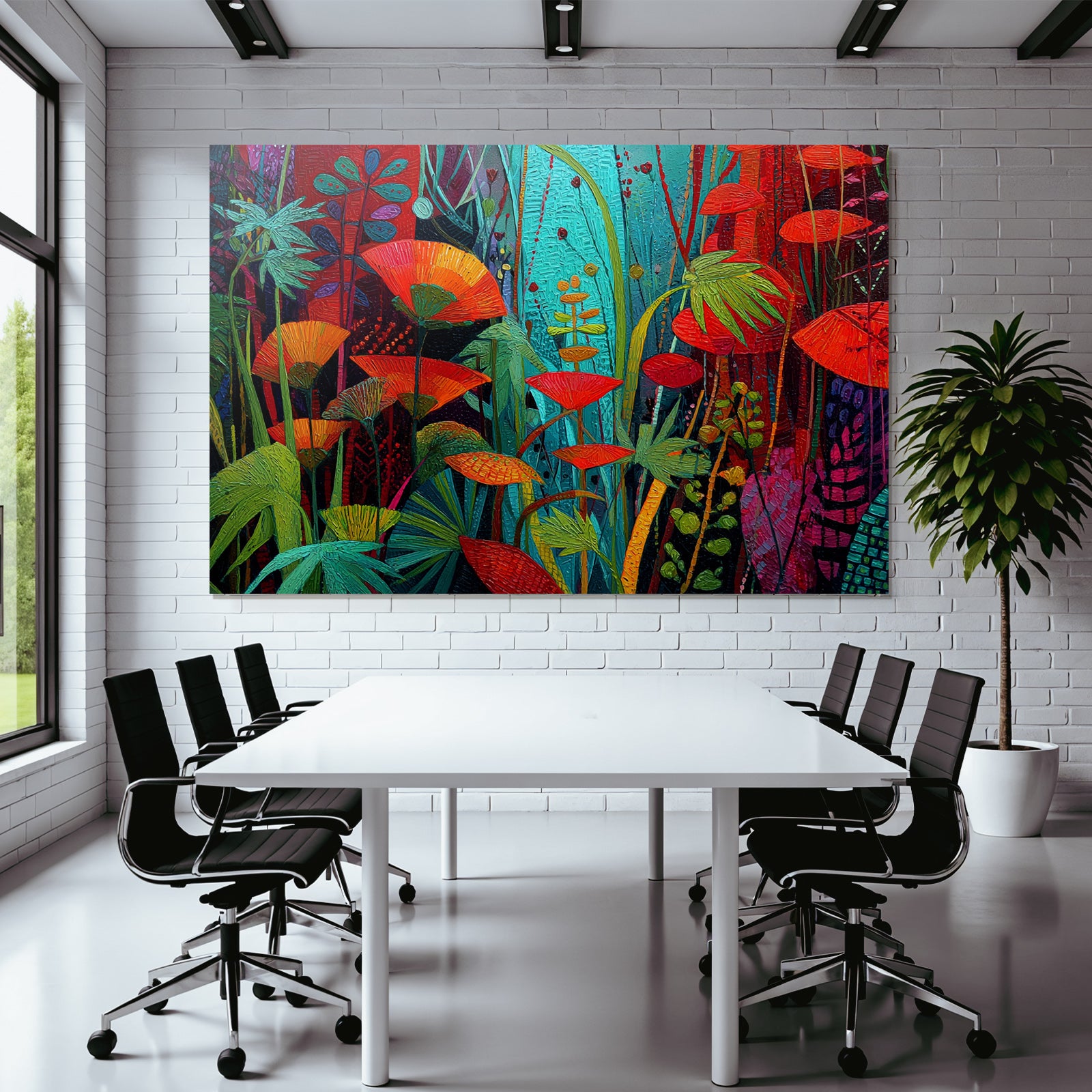 Tropen Und Dschungel Bunte Blumen Und Garten Szene Kunstwerk
