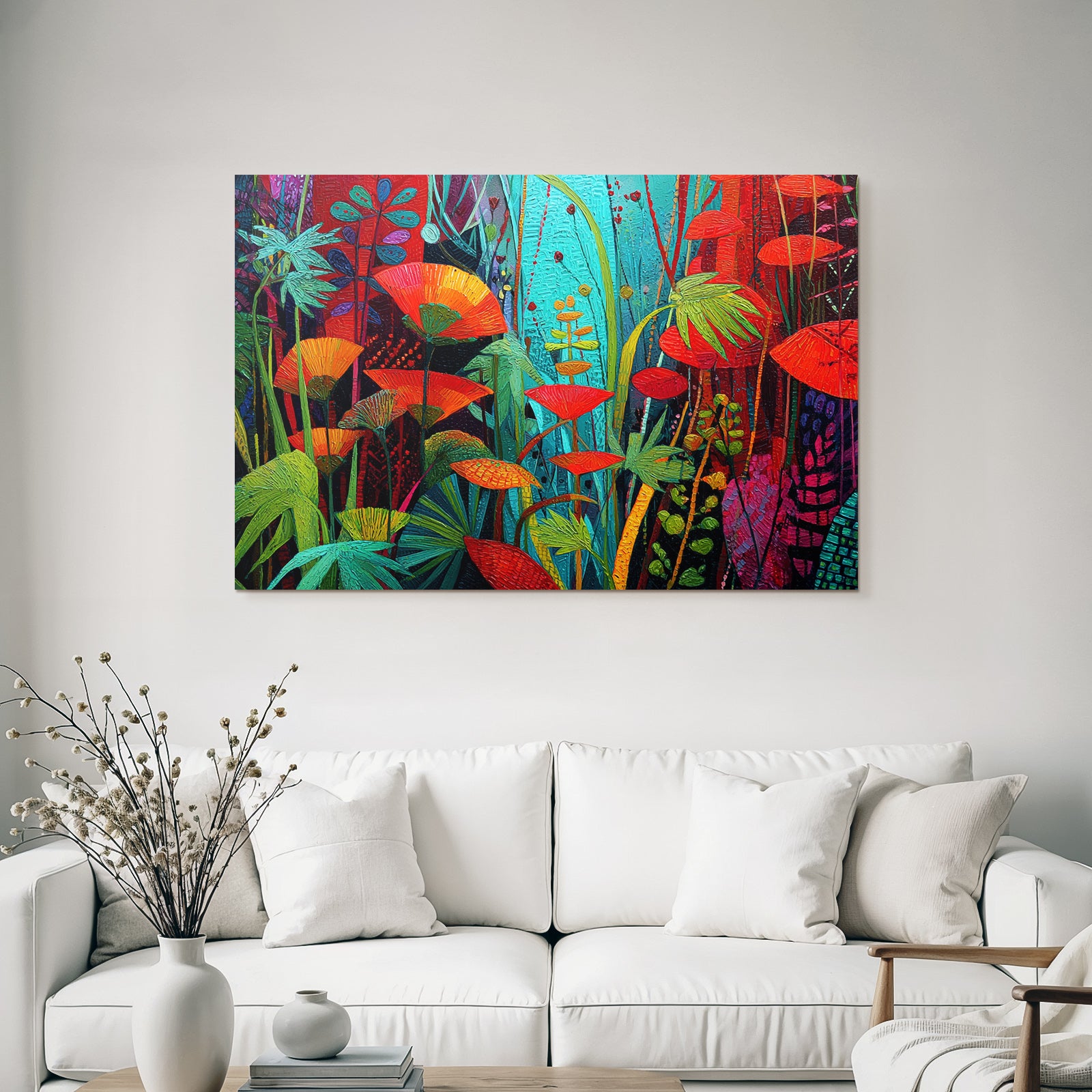Tropen Und Dschungel Bunte Blumen Und Garten Szene Kunstwerk