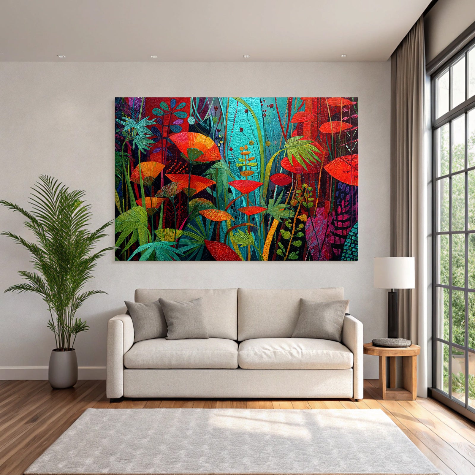 Tropen Und Dschungel Bunte Blumen Und Garten Szene Kunstwerk