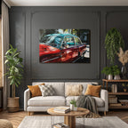 Tropen Und Dschungel Buntes Gemälde Von Einem Klassischen Auto Mit Palmen Hintergrund