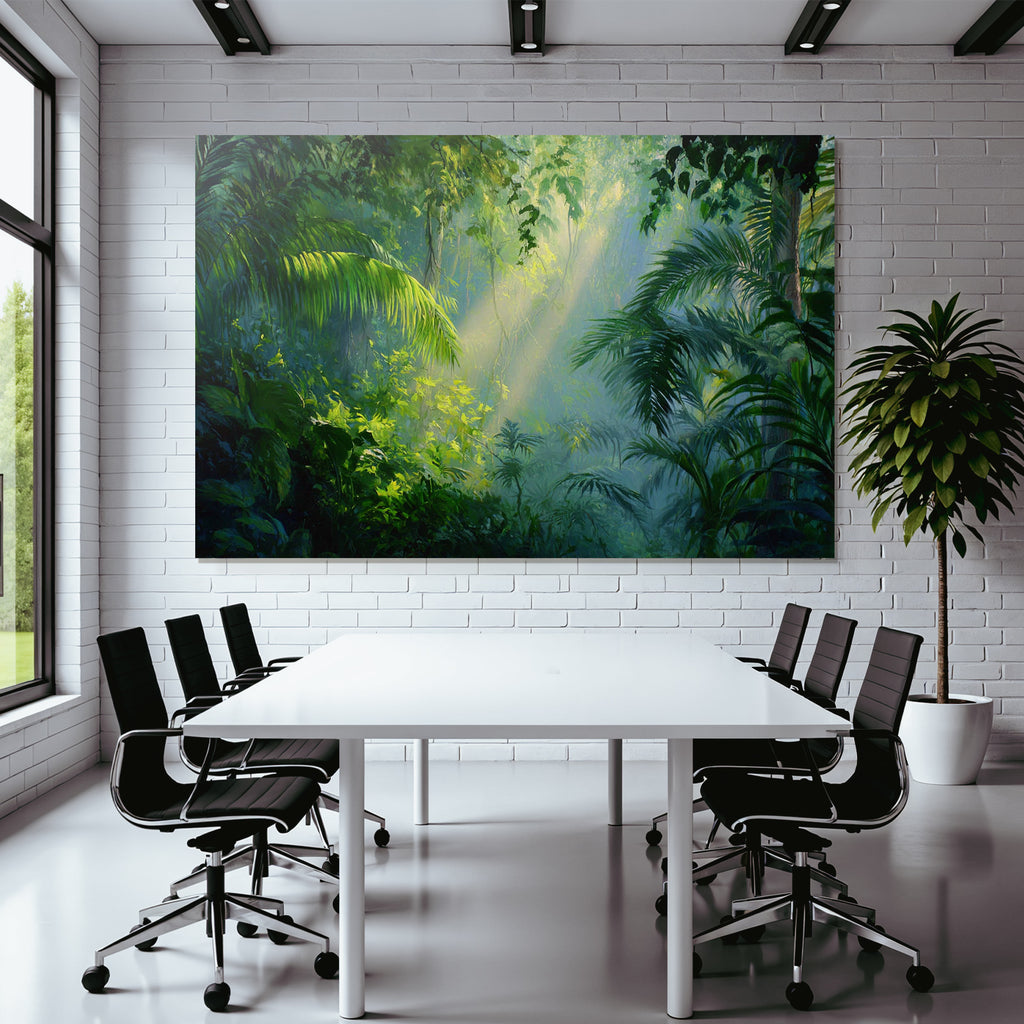 Tropen Und Dschungel Dichte Luxuriöse Jungle Szene Mit Sonnenschein Und Nebel
