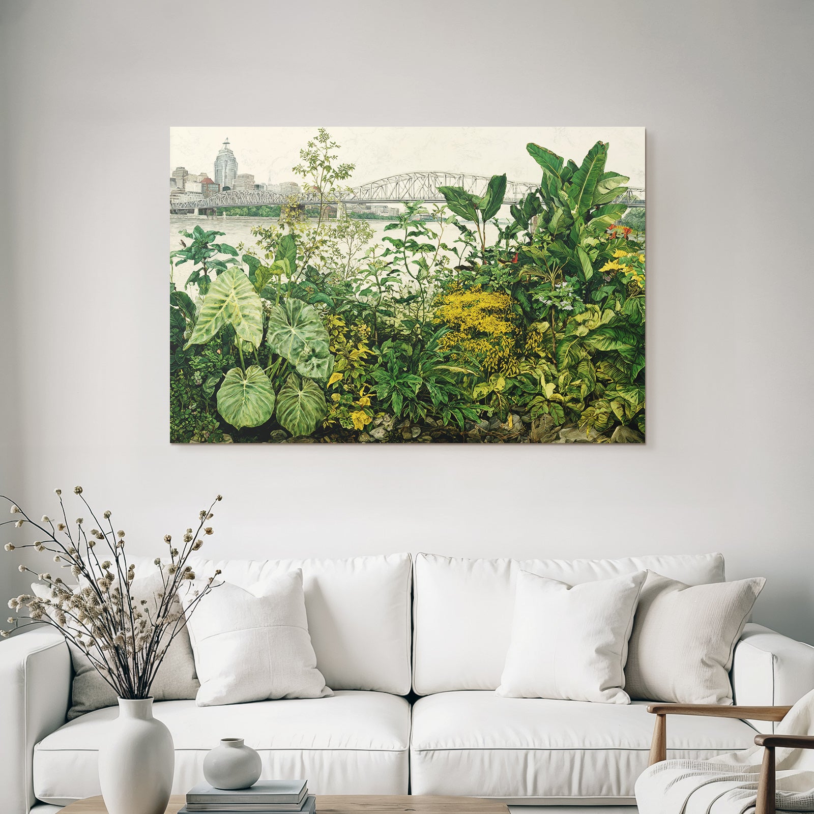 Tropen Und Dschungel Grüne Vorstadt Natur Und Stadtlandschaft Blumen Brücke Wasser