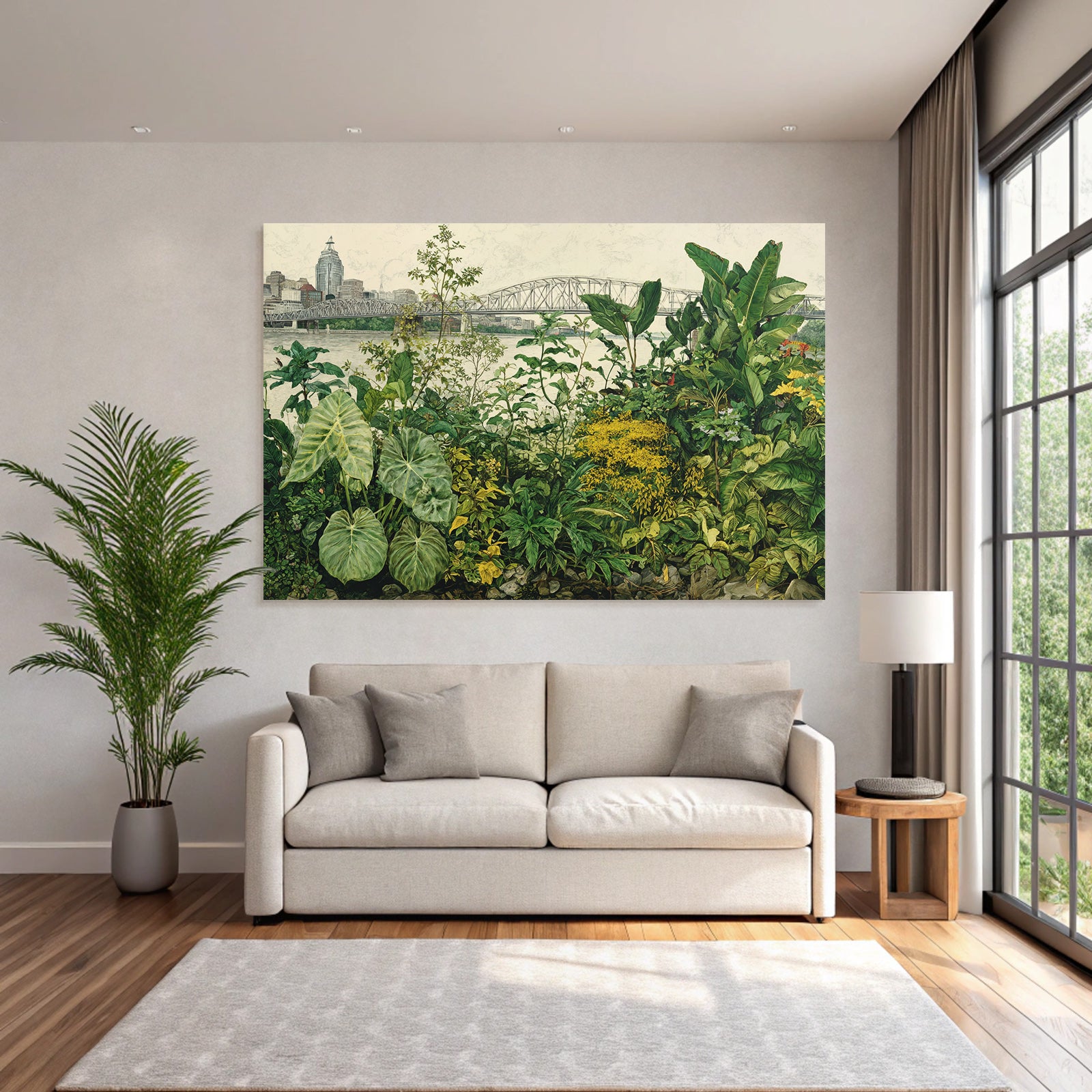 Tropen Und Dschungel Grüne Vorstadt Natur Und Stadtlandschaft Blumen Brücke Wasser