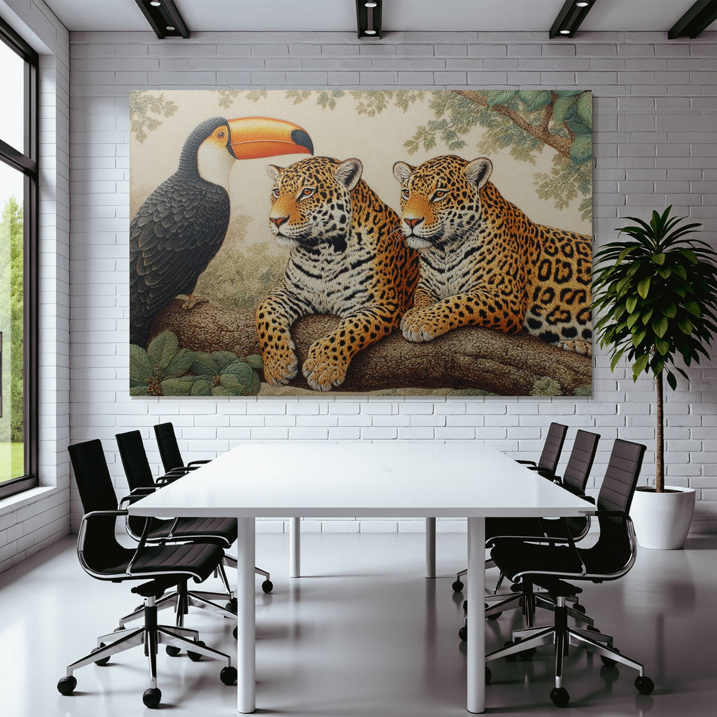 Tropen Und Dschungel Jaguare Und Tukan In Der Natur Liegende Szenen Mit Foliage