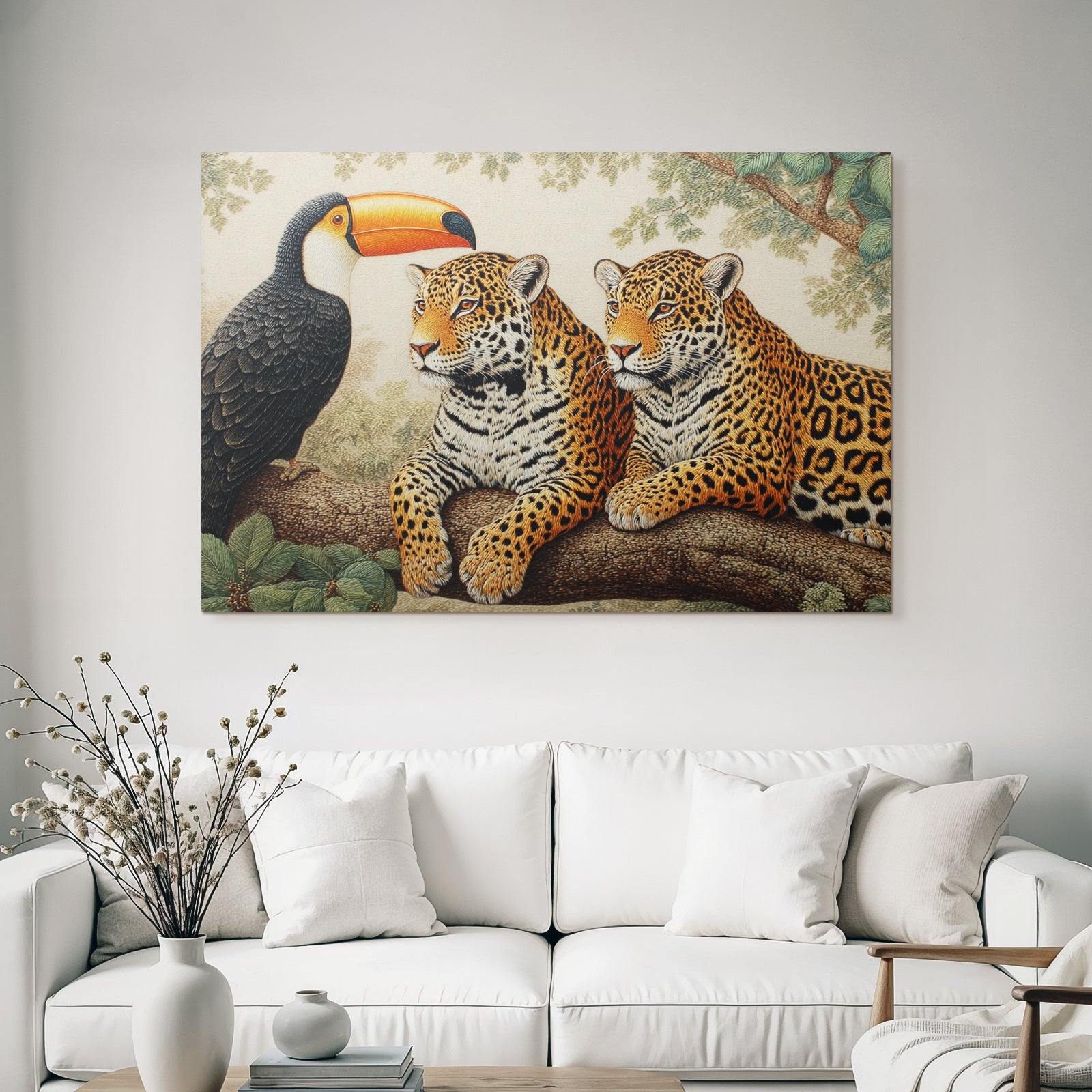 Tropen Und Dschungel Jaguare Und Tukan In Der Natur Liegende Szenen Mit Foliage