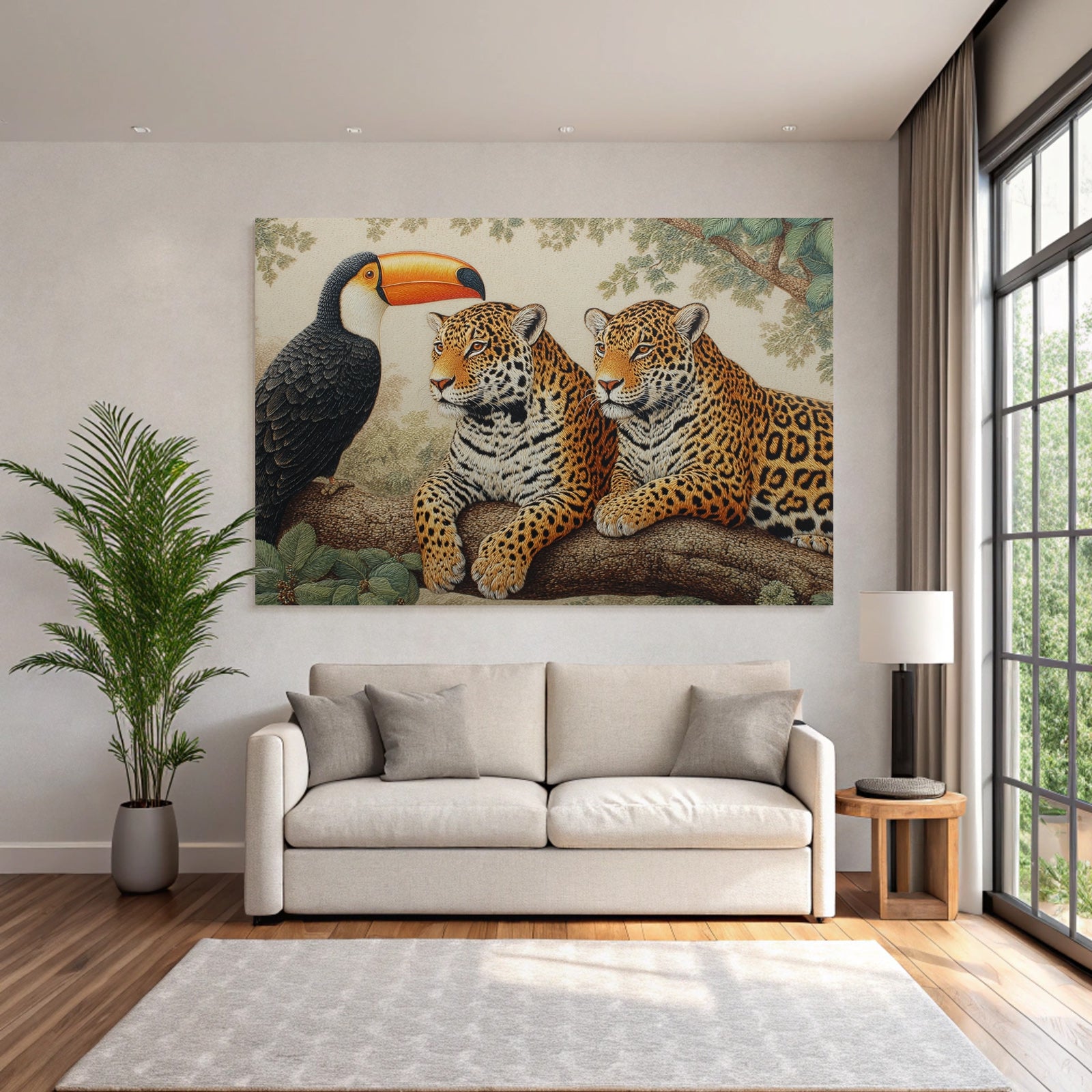 Tropen Und Dschungel Jaguare Und Tukan In Der Natur Liegende Szenen Mit Foliage
