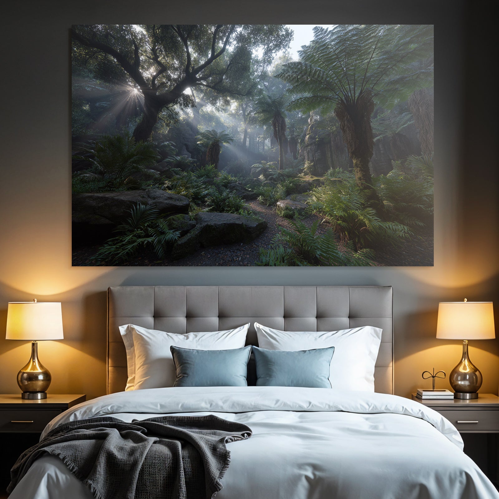 Tropen Und Dschungel Lush Ruhiger Wald Mit Mist Und Sonnenschein