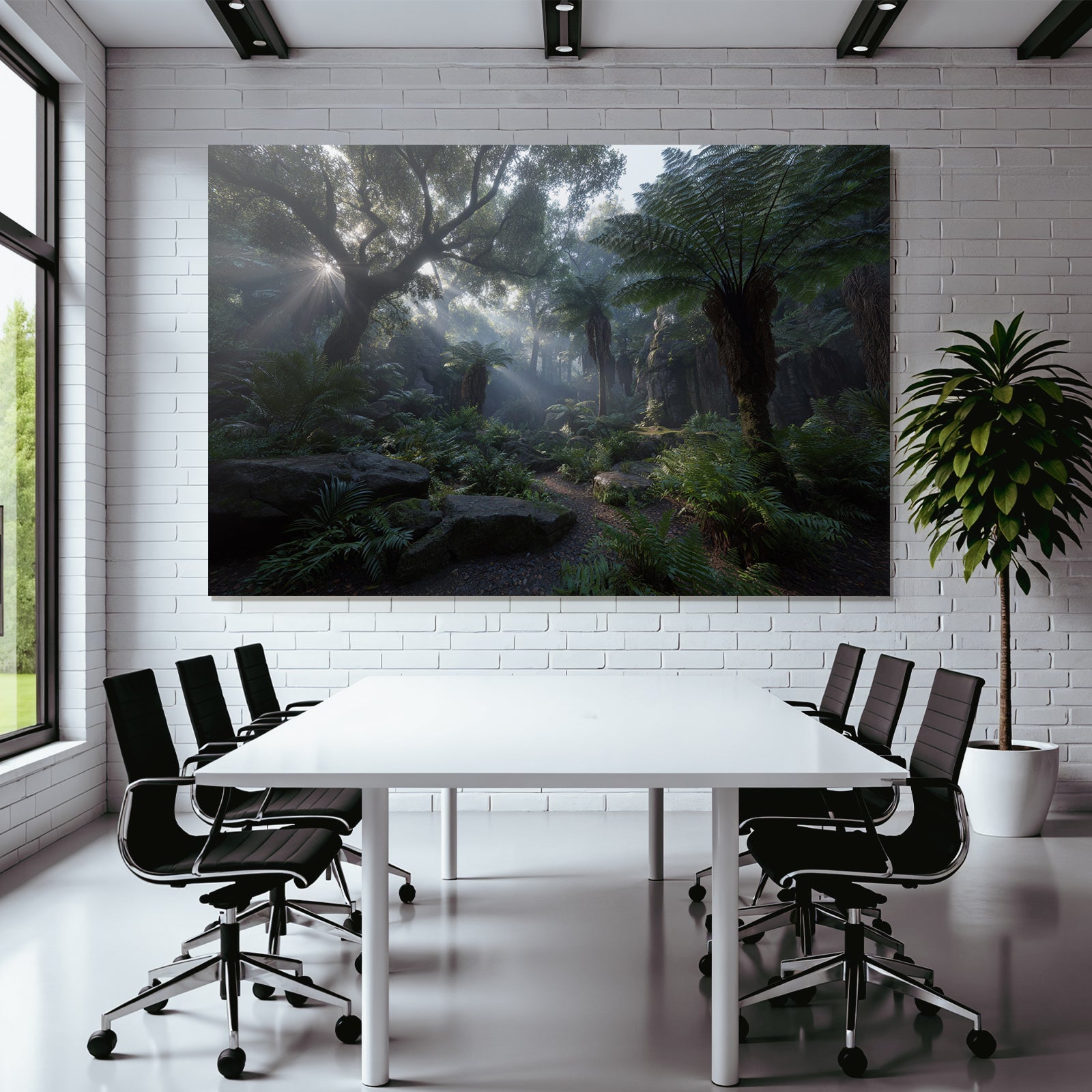 Tropen Und Dschungel Lush Ruhiger Wald Mit Mist Und Sonnenschein