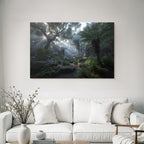 Tropen Und Dschungel Lush Ruhiger Wald Mit Mist Und Sonnenschein