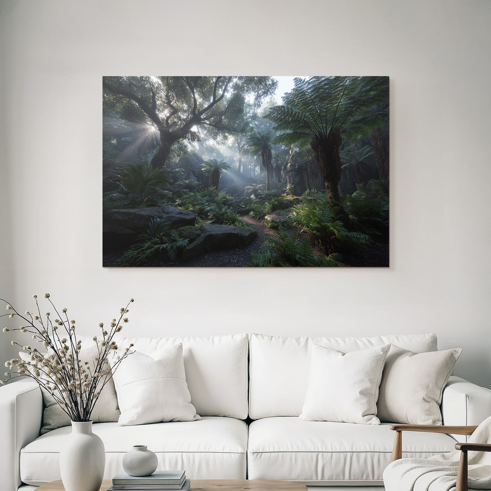 Tropen Und Dschungel Lush Ruhiger Wald Mit Mist Und Sonnenschein