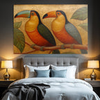 Tropen Und Dschungel Toucan Auf Einem Zweig Umgeben Von Blättern Goldener Hintergrund