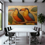 Tropen Und Dschungel Toucan Auf Einem Zweig Umgeben Von Blättern Goldener Hintergrund