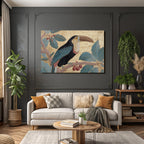 Tropen Und Dschungel Toucan Auf Zweig Mit Blättern Und Beeren Goldener Hintergrund Stilisiert
