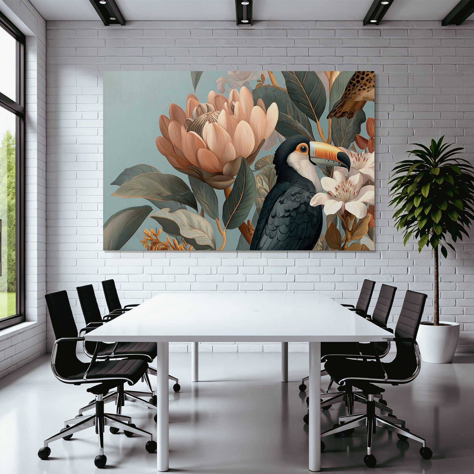Tropen Und Dschungel Toucan Blumen Und Blätter Künstlerische Darstellung