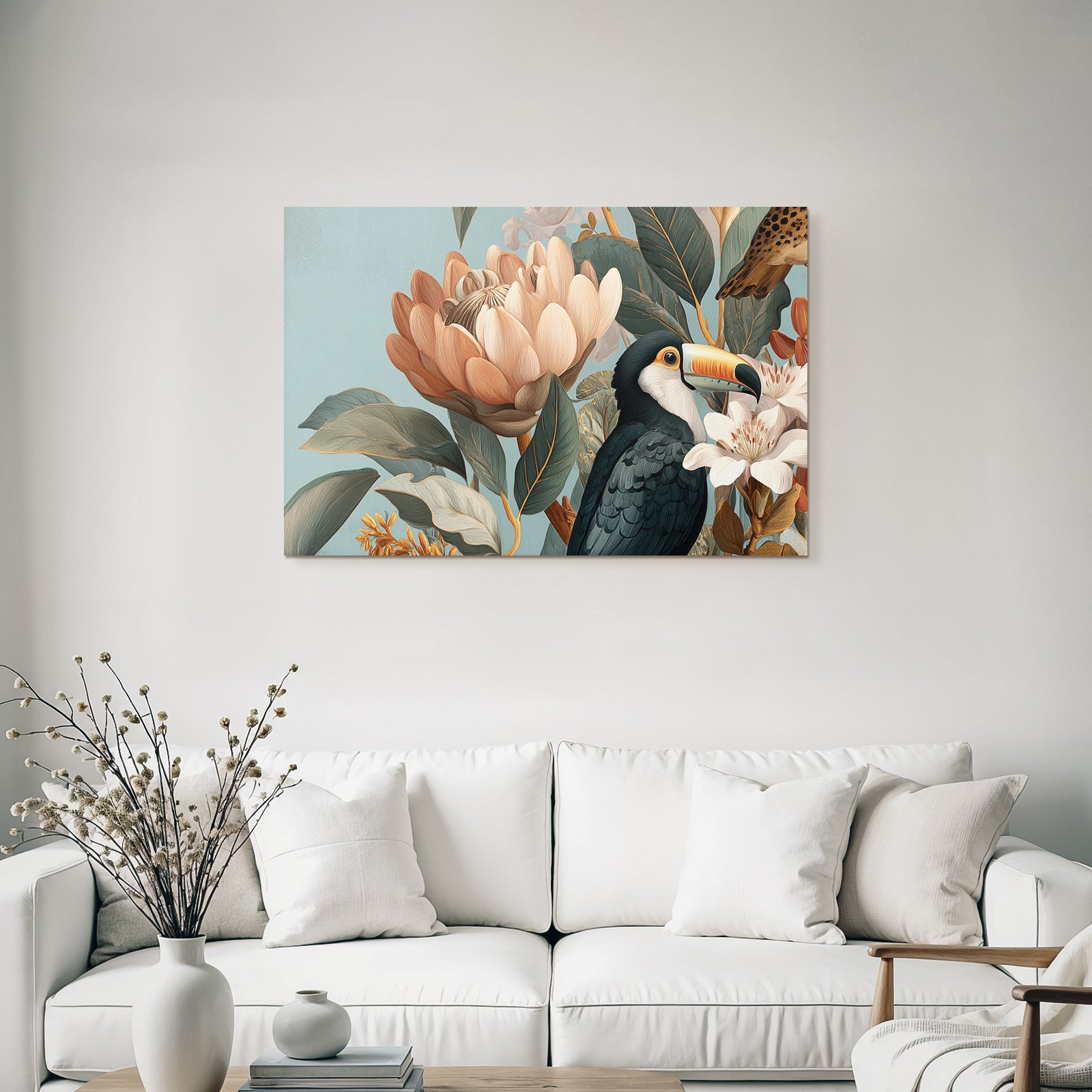 Tropen Und Dschungel Toucan Blumen Und Blätter Künstlerische Darstellung