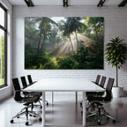Tropics and Jungle Tropical Forest with Palm Trees and Rays of Light