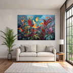 Tropics and Jungle Vibrant Plant Art with Colorful Background